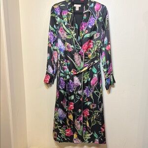 H&M Epic Viral Vibrant Floral Long Sleeve Robe Jacket Trench Dress Medium
